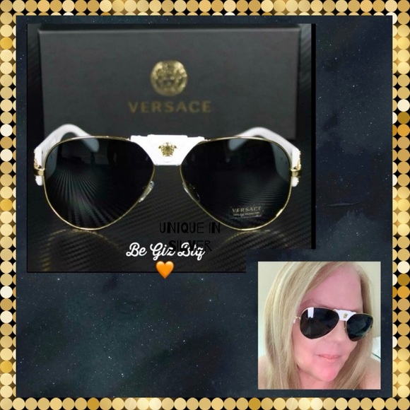 Unisex Authentic Versace Medusa Head Aviator Gold White and Gray Sunglasses NWT - Picture 2 of 15